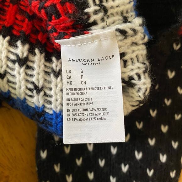 American Eagle Women's Fair Isle Striped Turtleneck Sweater Small Knit Cropped - Picture 9 of 11